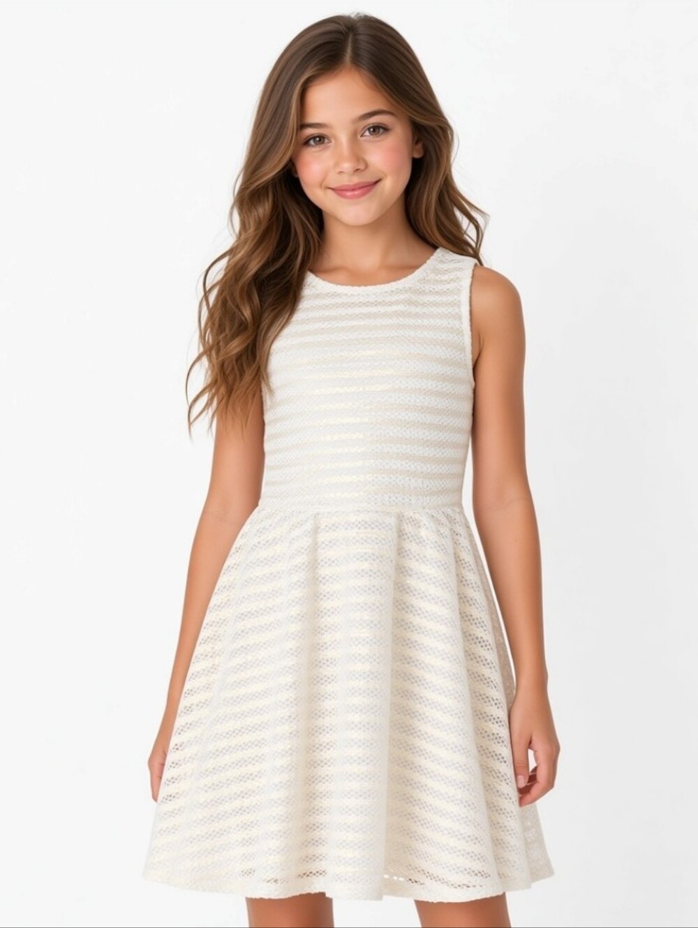 Children's Place Cream Lace Sleeveless Fit-and-Flare Dress (Sz:xl 14)